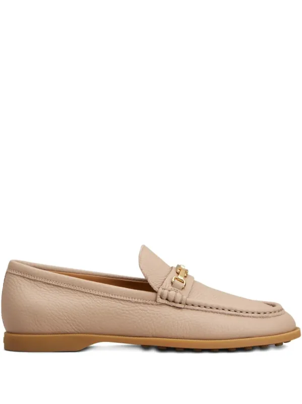 Gold-Tone Buckle Grained Leather Loafers made by Tod's
