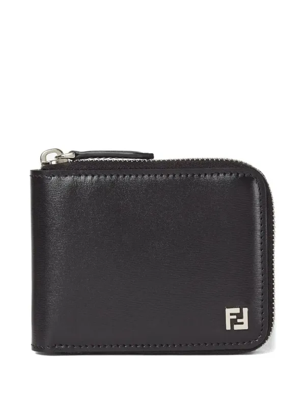 Leather Compact Wallet With Zip And Ff Logo made by Fendi