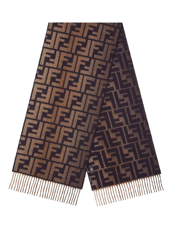 Faded-Effect Ff Jacquard Wool And Cashmere Scarf made by Fendi