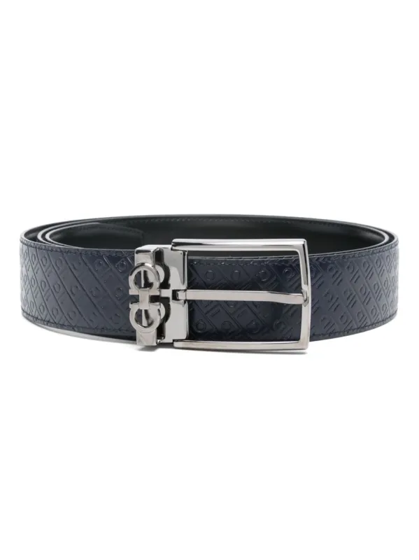 Double Gancini Logo-Debossed Leather Belt made by Salvatore Ferragamo