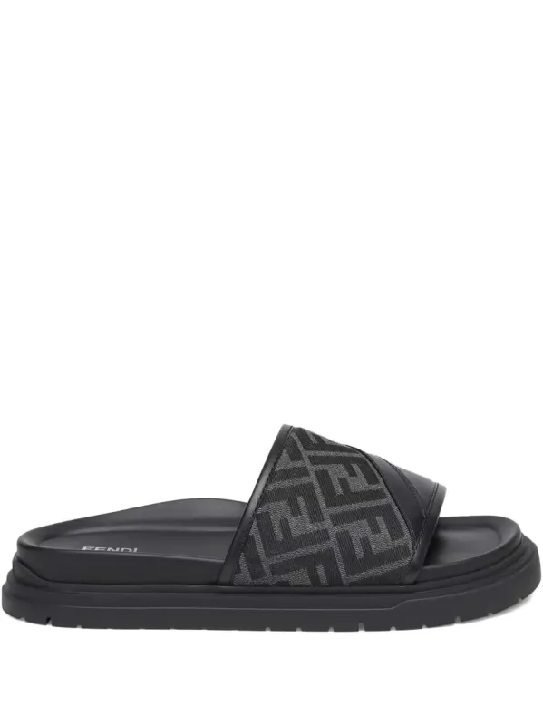 Fendi Diagonal Ff Jacquard And Leather Slides made by Fendi