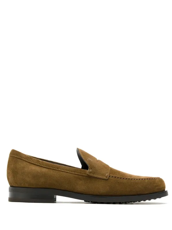 Suede Penny Loafers With Pebbled Rubber Outsole made by Tod's