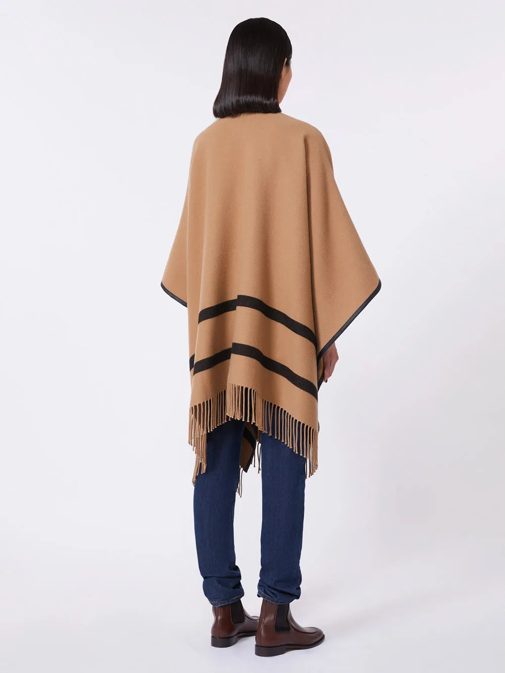Jacquard Wool Poncho In Camel sold by Wanan Luxury product image thumbnail 3