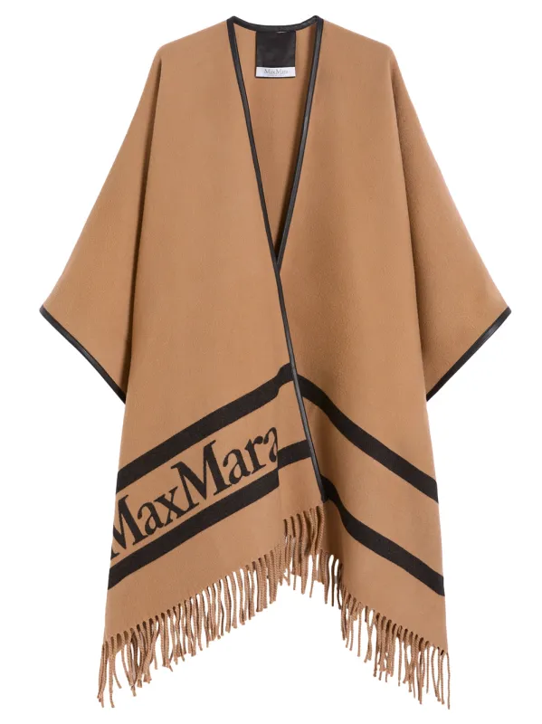 Jacquard Wool Poncho In Camel made by MaxMara