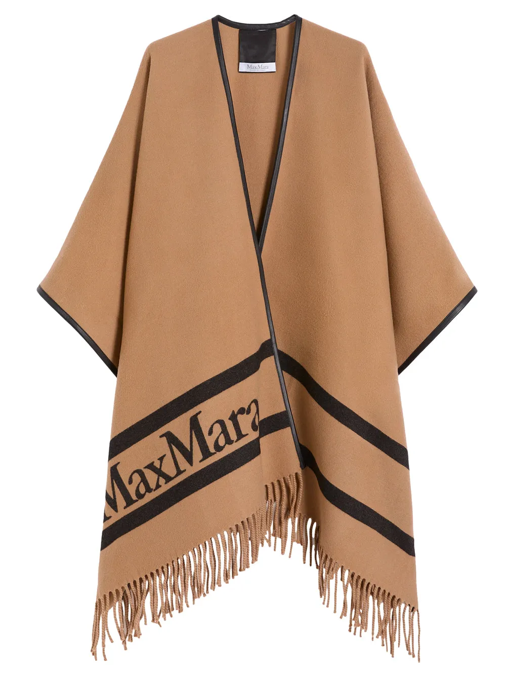 Jacquard Wool Poncho In Camel sold by Wanan Luxury
