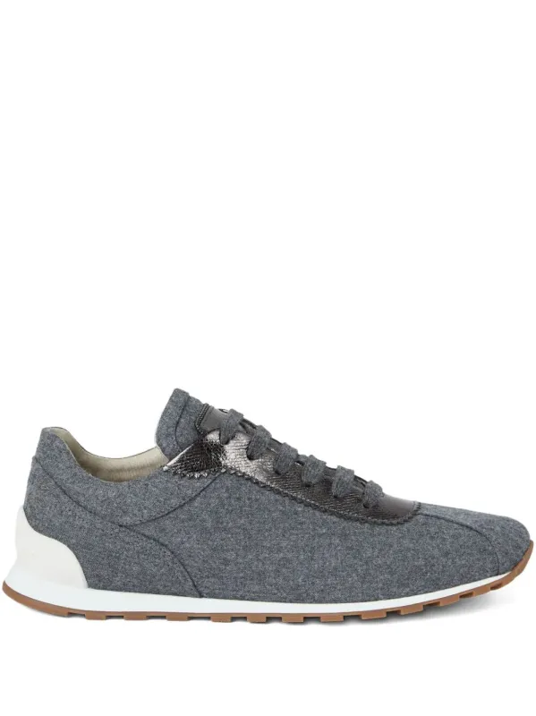 Virgin Wool Flannel And LamÉ Calfskin Runners With Monili made by Brunello Cucinelli