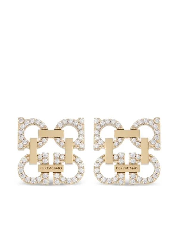 Crystal Embellished Four Gancini Clip On Earrings made by Salvatore Ferragamo