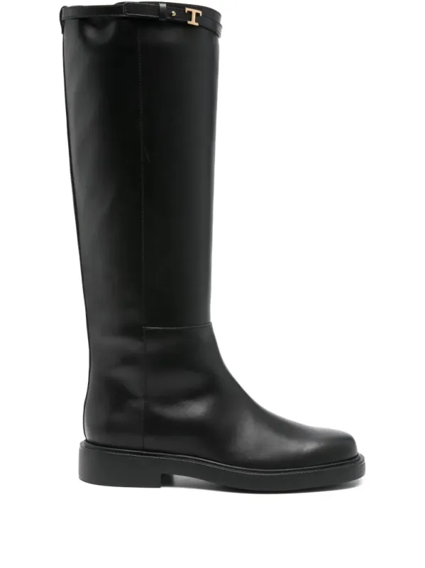 T-Buckle Leather Knee-High Boots made by Tod's
