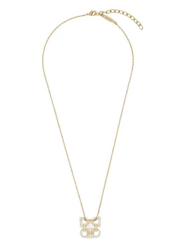 Crystal Embellished Four Gancini Pendant Necklace made by Salvatore Ferragamo