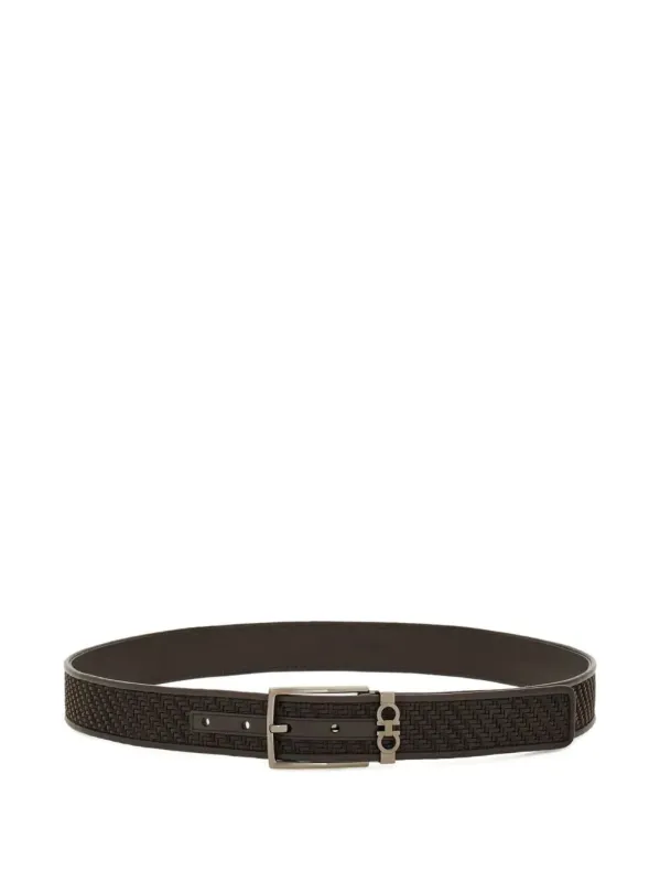 Basketweave Effect Leather Belt With Square Buckle made by Salvatore Ferragamo