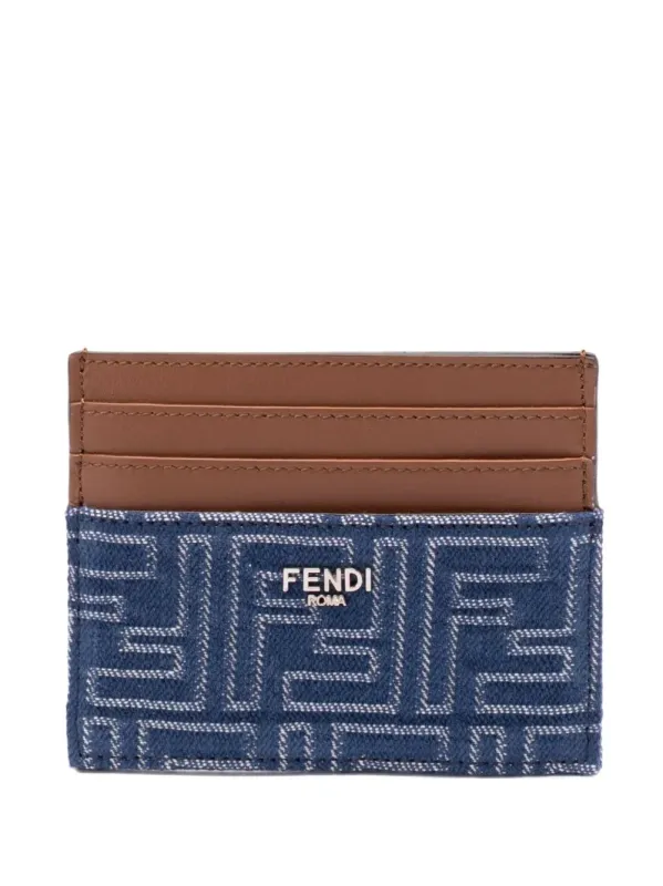 Leather And Denim-Effect Ff Jacquard Card Holder made by Fendi