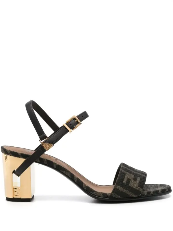 Ff Jacquard Gold-Finish Medium-Heeled Delfina Sandals made by Fendi