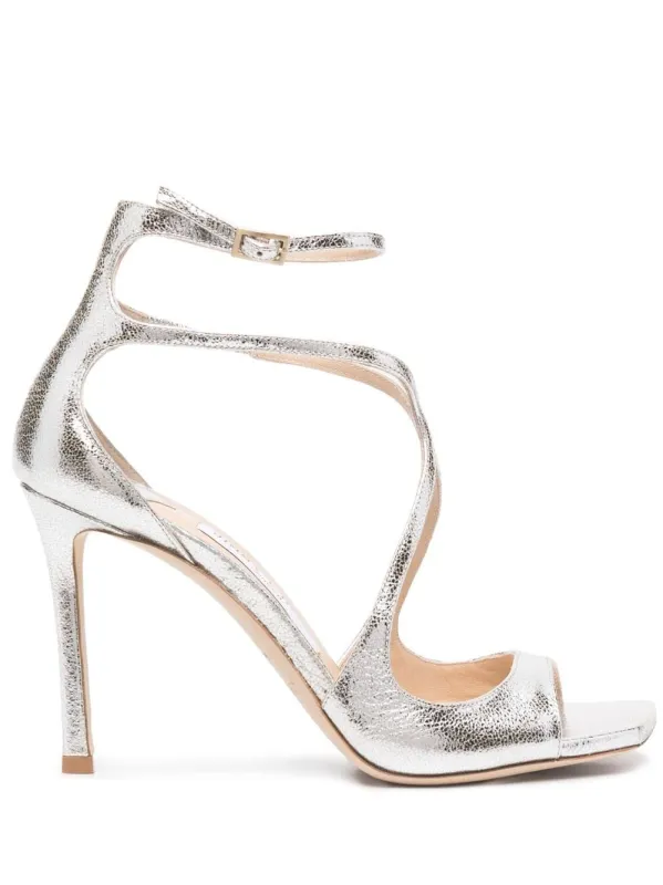 Azia 95 Champagne Glitter Leather Sandals made by Jimmy Choo