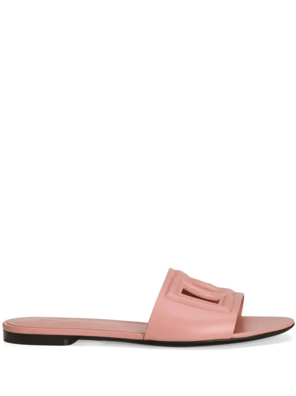 Dg Millennials Logo Leather Flat Slides made by Dolce & Gabanna