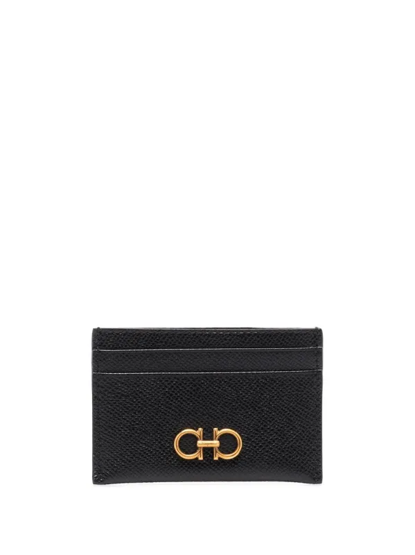 Gold Gancini Hammered Leather Card Holder made by Salvatore Ferragamo