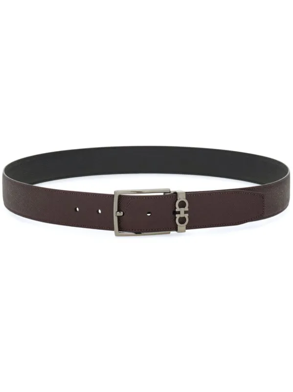Grained Leather Gancini Motif Reversible Belt made by Salvatore Ferragamo