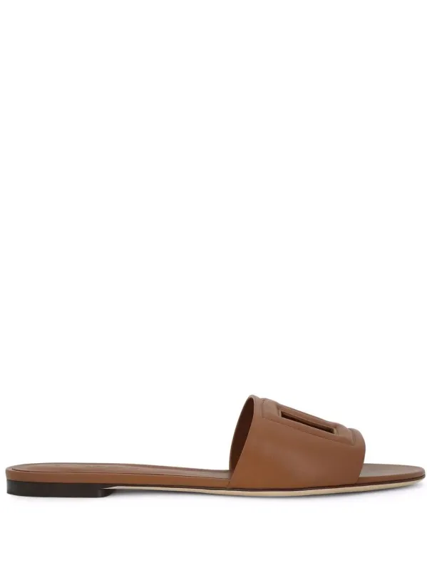 Dg Millennials Logo Leather Flat Slides made by Dolce & Gabanna