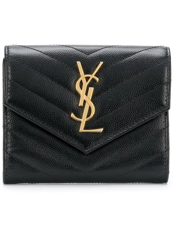 Grain De Poudre Leather Cassandre MatelassÉ Compact Tri Fold Wallet made by Yves Saint Laurent