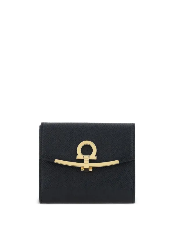 Hammered Leather Gold Gancini Compact Wallet made by Salvatore Ferragamo