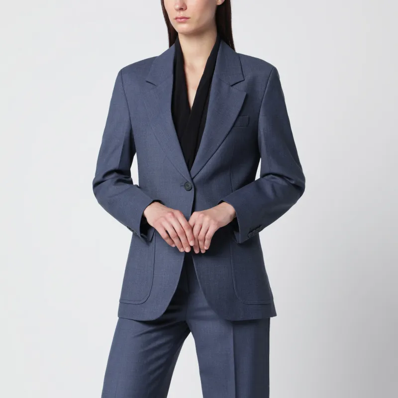 Katherine Single-Breasted Jacket In Blue Mélange Wool Blend made by Victoria Beckham