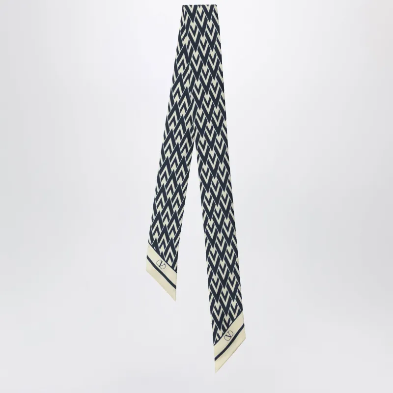 Tout La V Bandeau Scarf In Ivory / Blue Silk made by Valentino Garavani