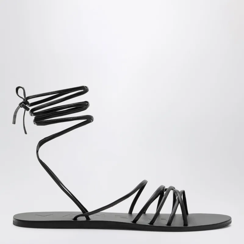 Black Crossover Leather Sandals made by Wanan Luxury