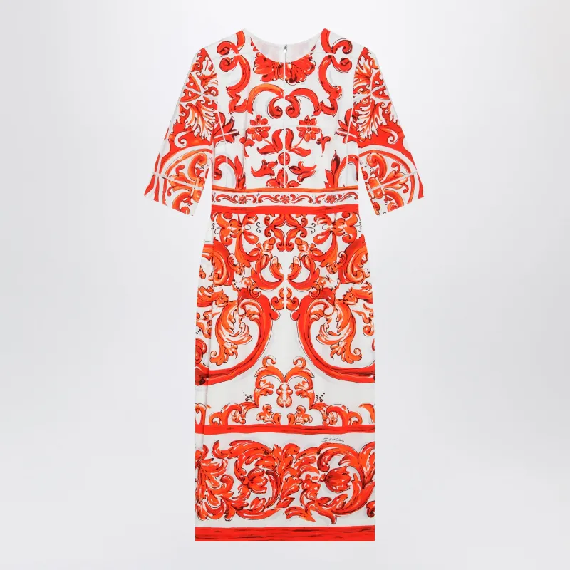 Fitted Maiolica-Print Silk Charmeuse Dress In Orange made by Dolce & Gabanna