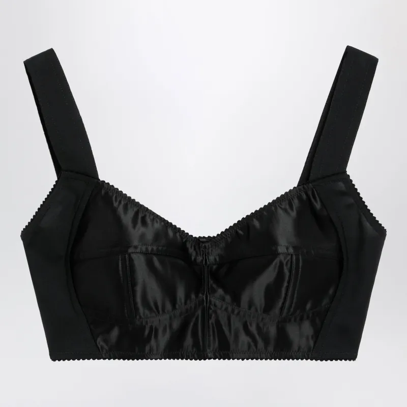 Satin Corset-Style Crop Bustier In Black made by Dolce & Gabanna