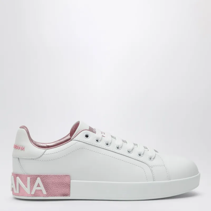 Portofino White/Pink Leather Sneakers made by Dolce & Gabanna