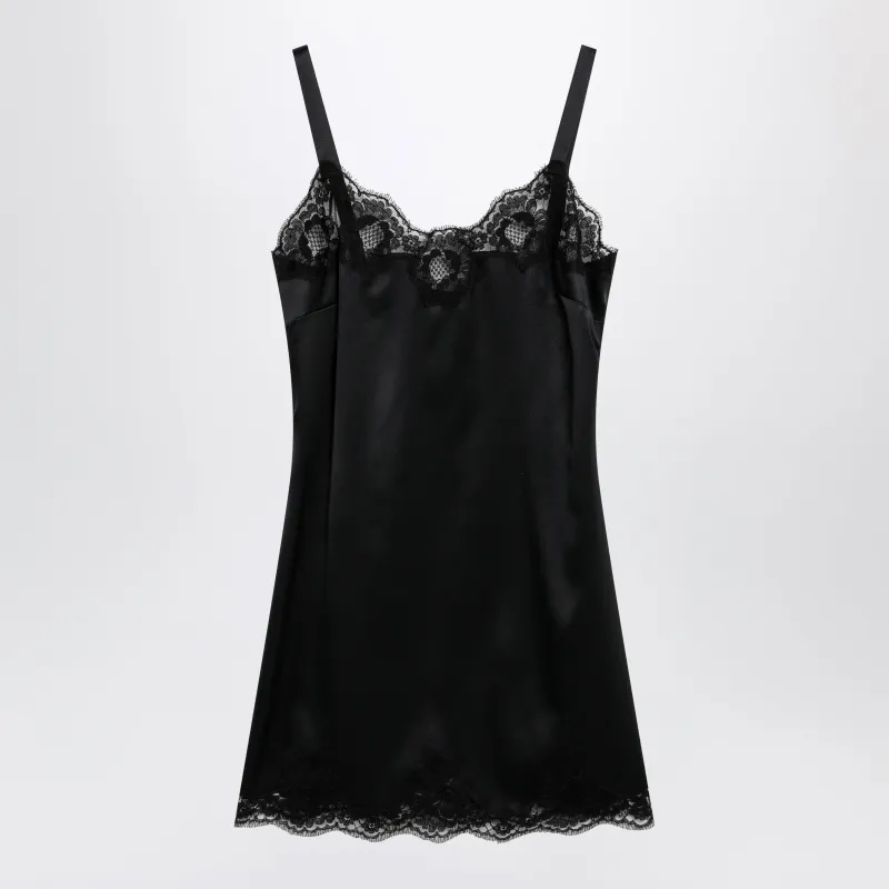 Black Silk Satin Slip With Lace Trim made by Dolce & Gabanna