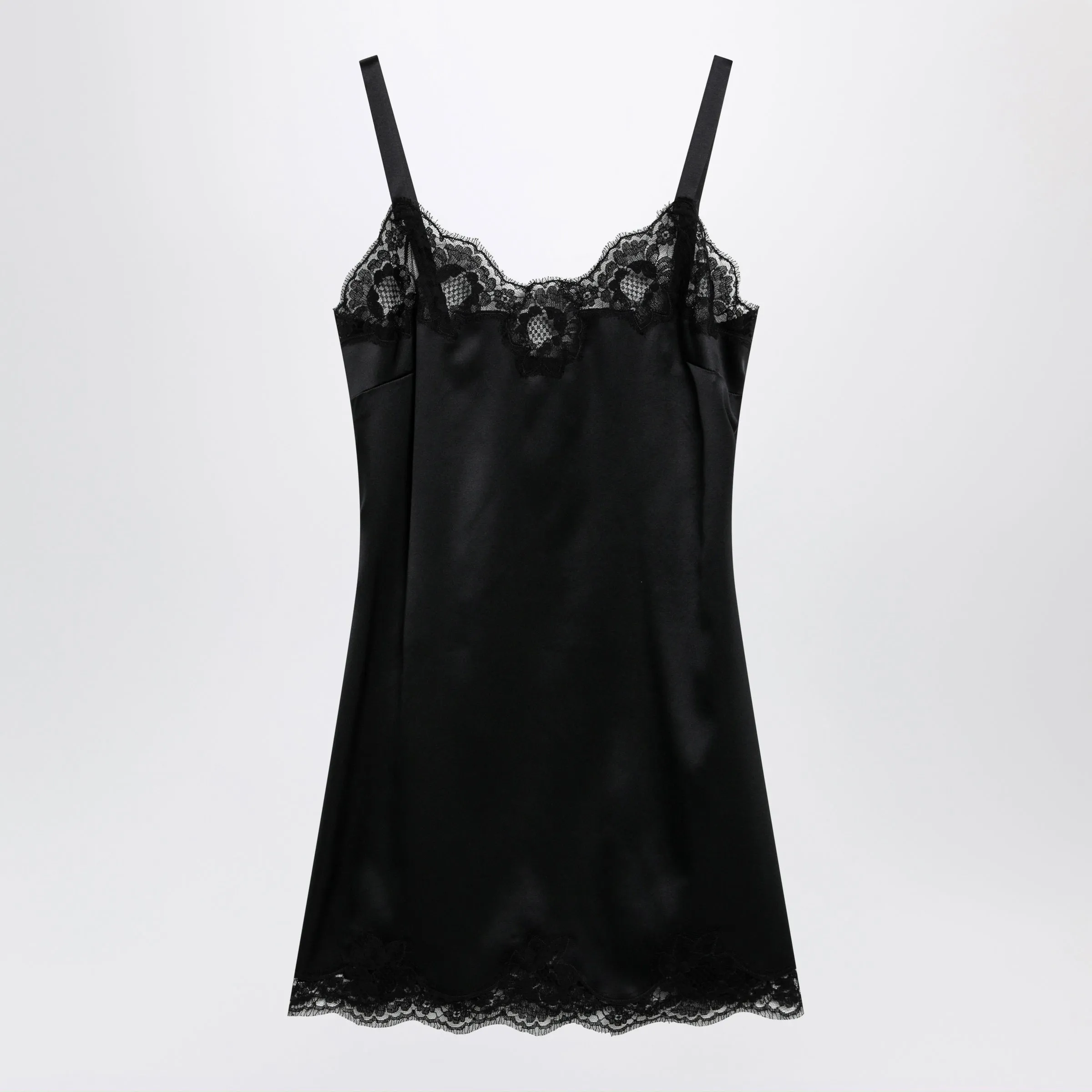 Black Silk Satin Slip With Lace Trim sold by Wanan Luxury