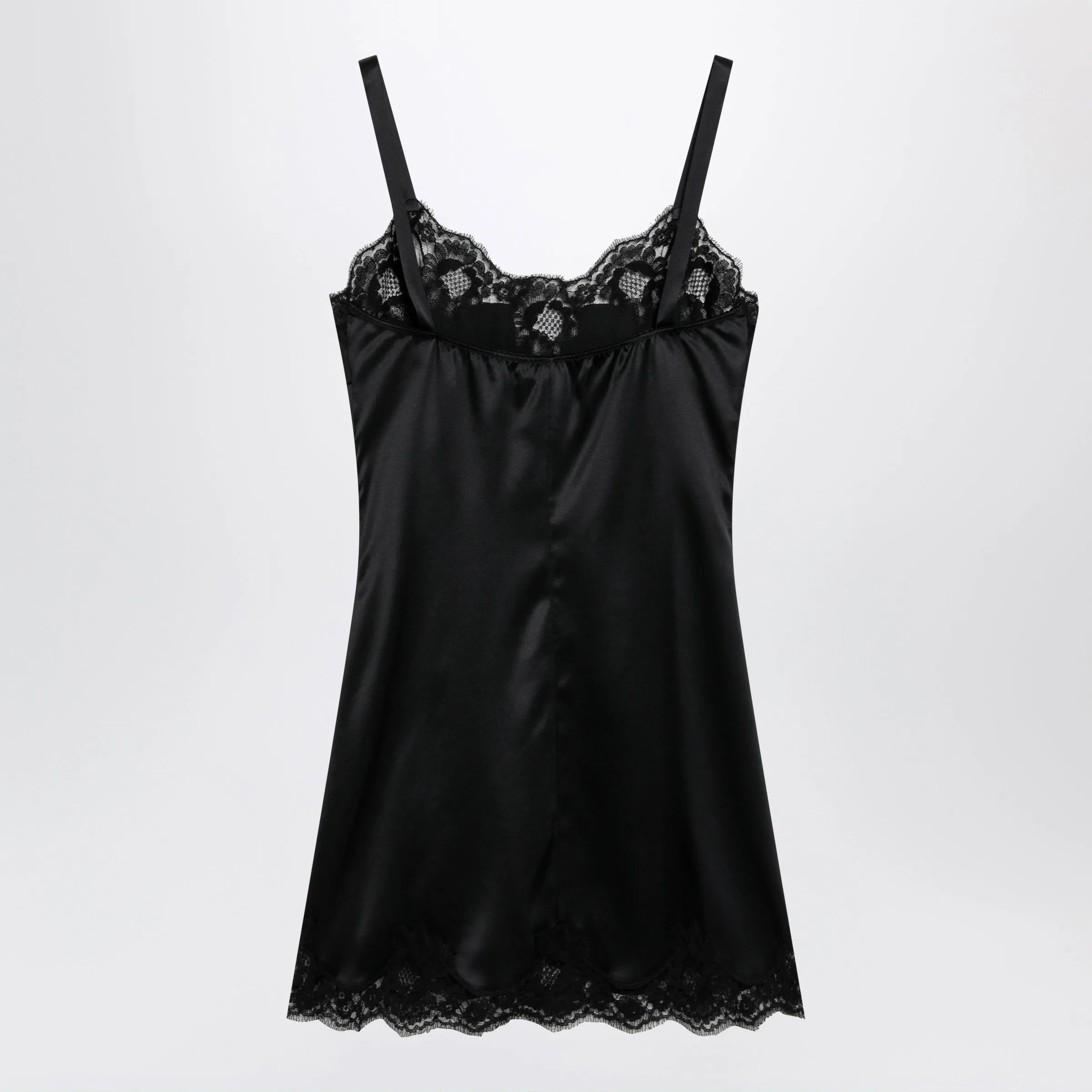 Black Silk Satin Slip With Lace Trim sold by Wanan Luxury product image thumbnail 2