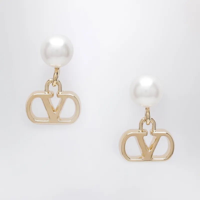 Gold-Tone V Logo Signature Earrings With Pearl made by Valentino Garavani