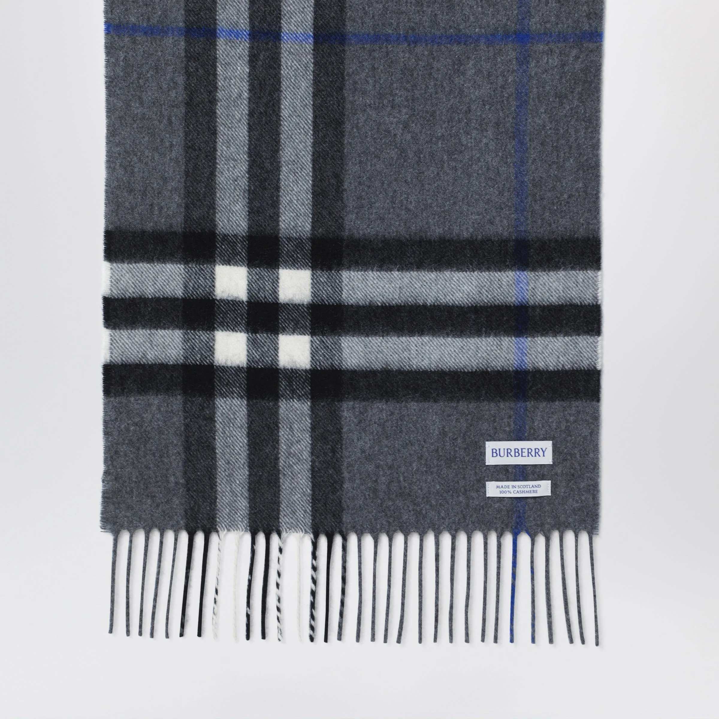 Check Cashmere Scarf In Marlborough Grey sold by Wanan Luxury product image thumbnail 2