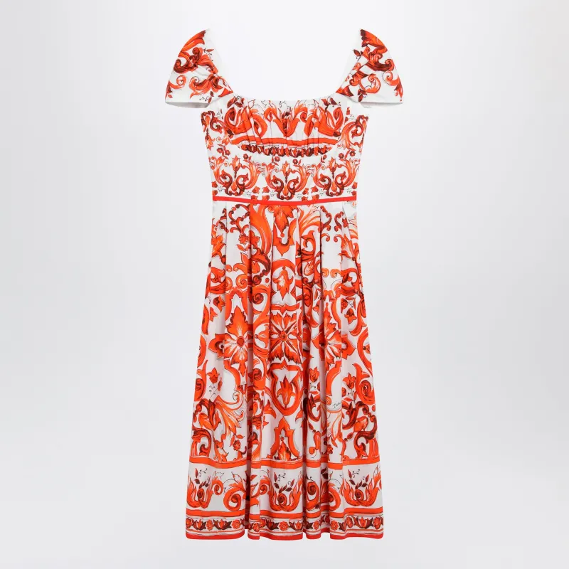 Maiolica-Print Cotton Poplin Dress In Orange made by Dolce & Gabanna