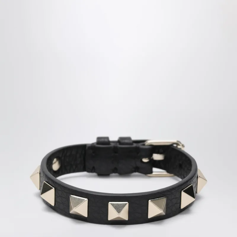 Black Leather Rockstud Bracelet With Gold-Tone Studs made by Valentino Garavani