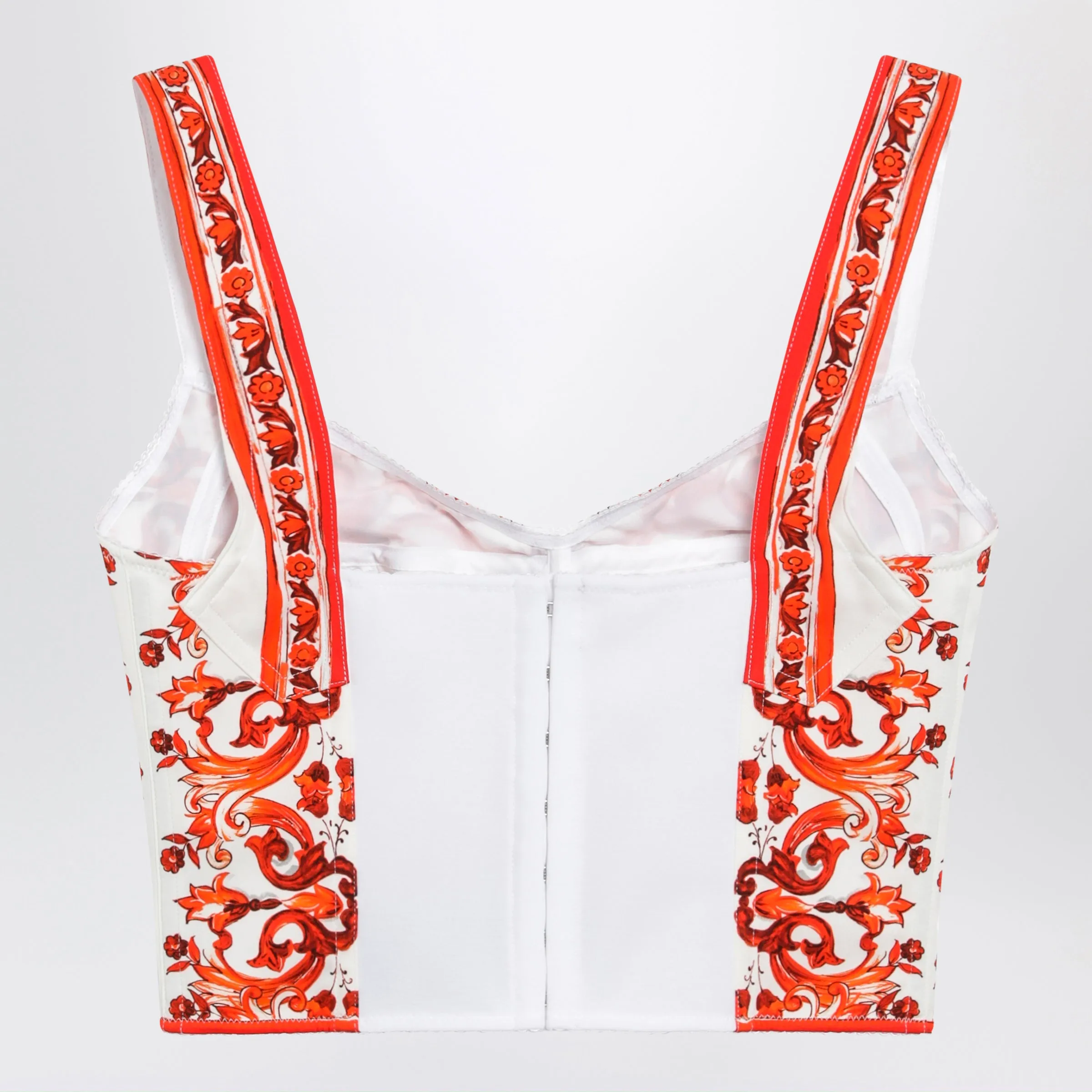 Maiolica-Print Charmeuse Bustier Top In Orange sold by Wanan Luxury product image thumbnail 2