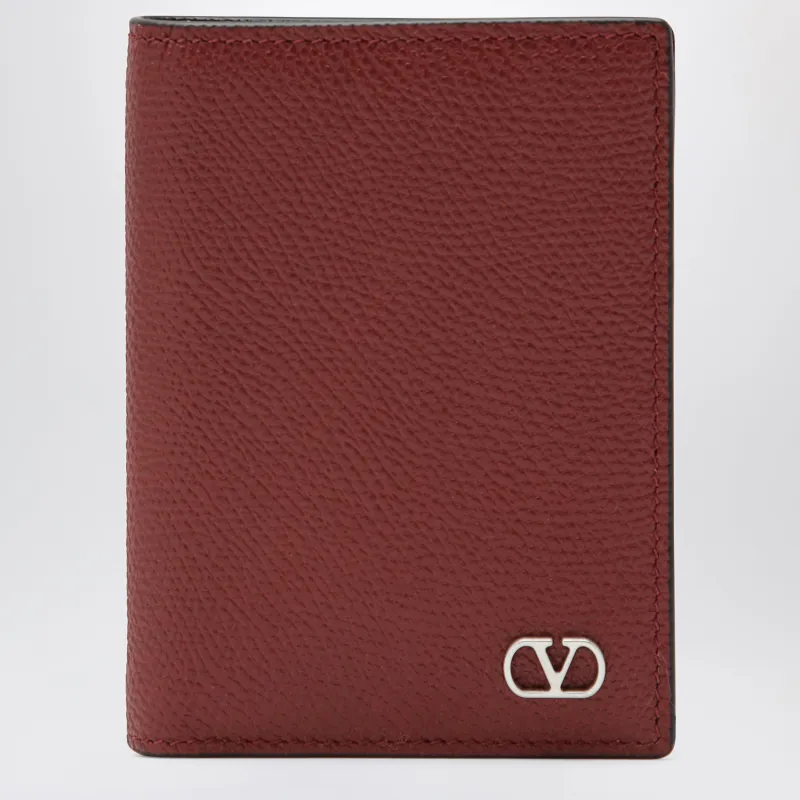 Dark Red Vlogo Card Holder In Grained Leather made by Valentino Garavani