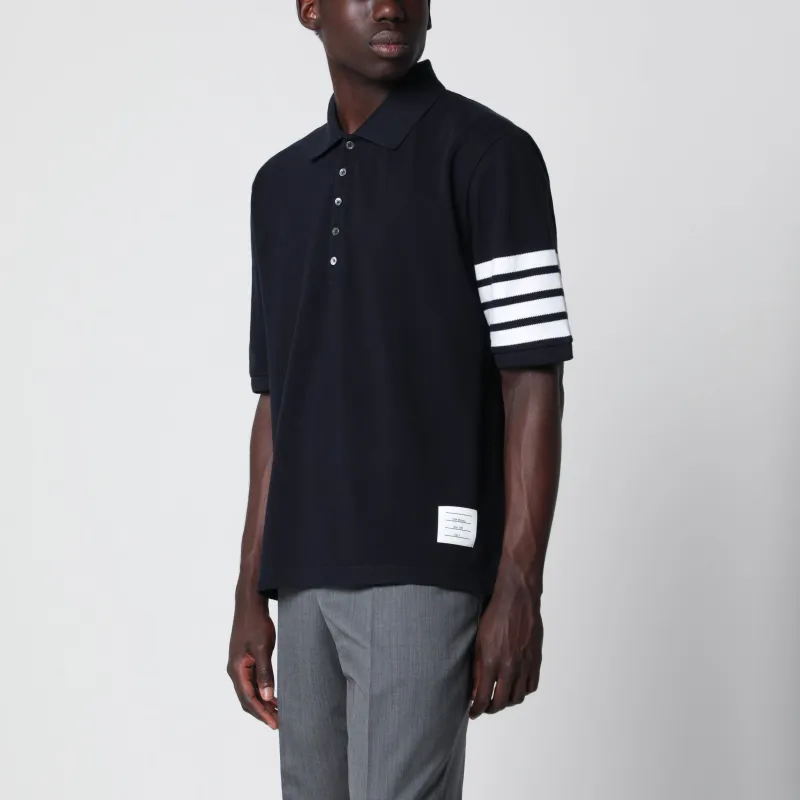 Navy Blue Cotton Polo Shirt made by Thom Browne