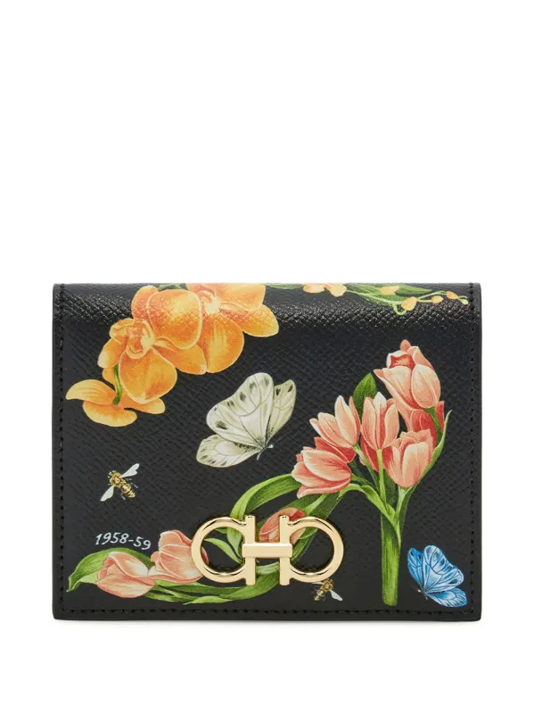 Floral Print Gancini Compact Wallet made by Salvatore Ferragamo
