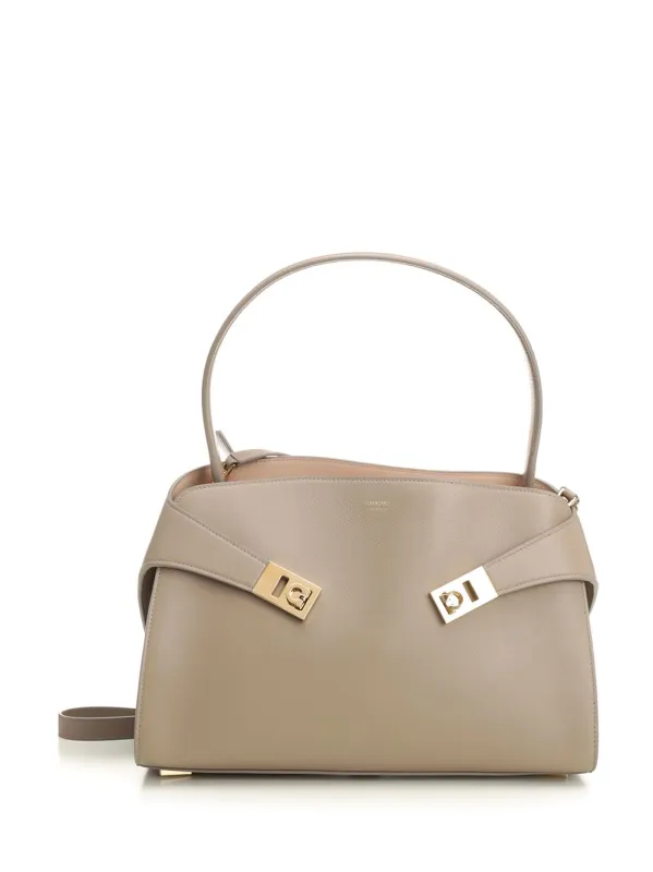 Hug Shulder Small Soft Bicolor Shoulder Bags Beige made by Salvatore Ferragamo