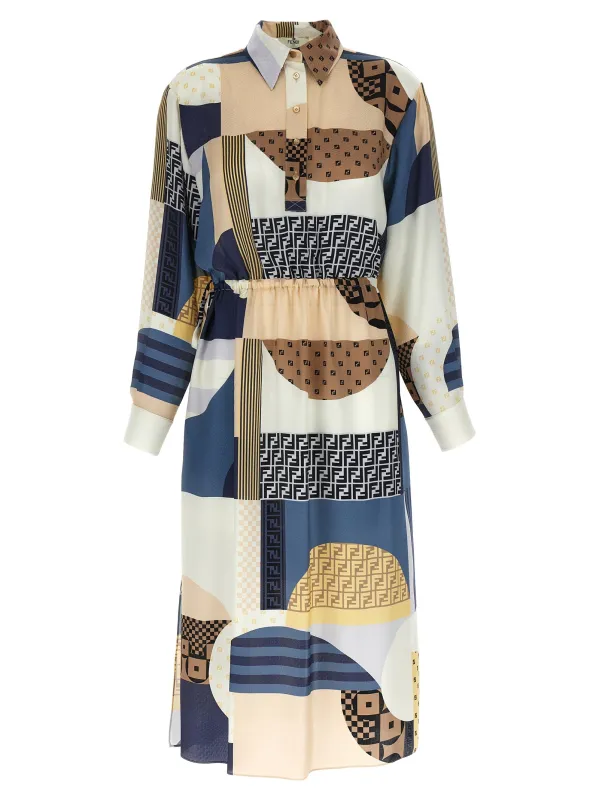 Patchwork Silk Dress Dresses Multicolor made by Fendi