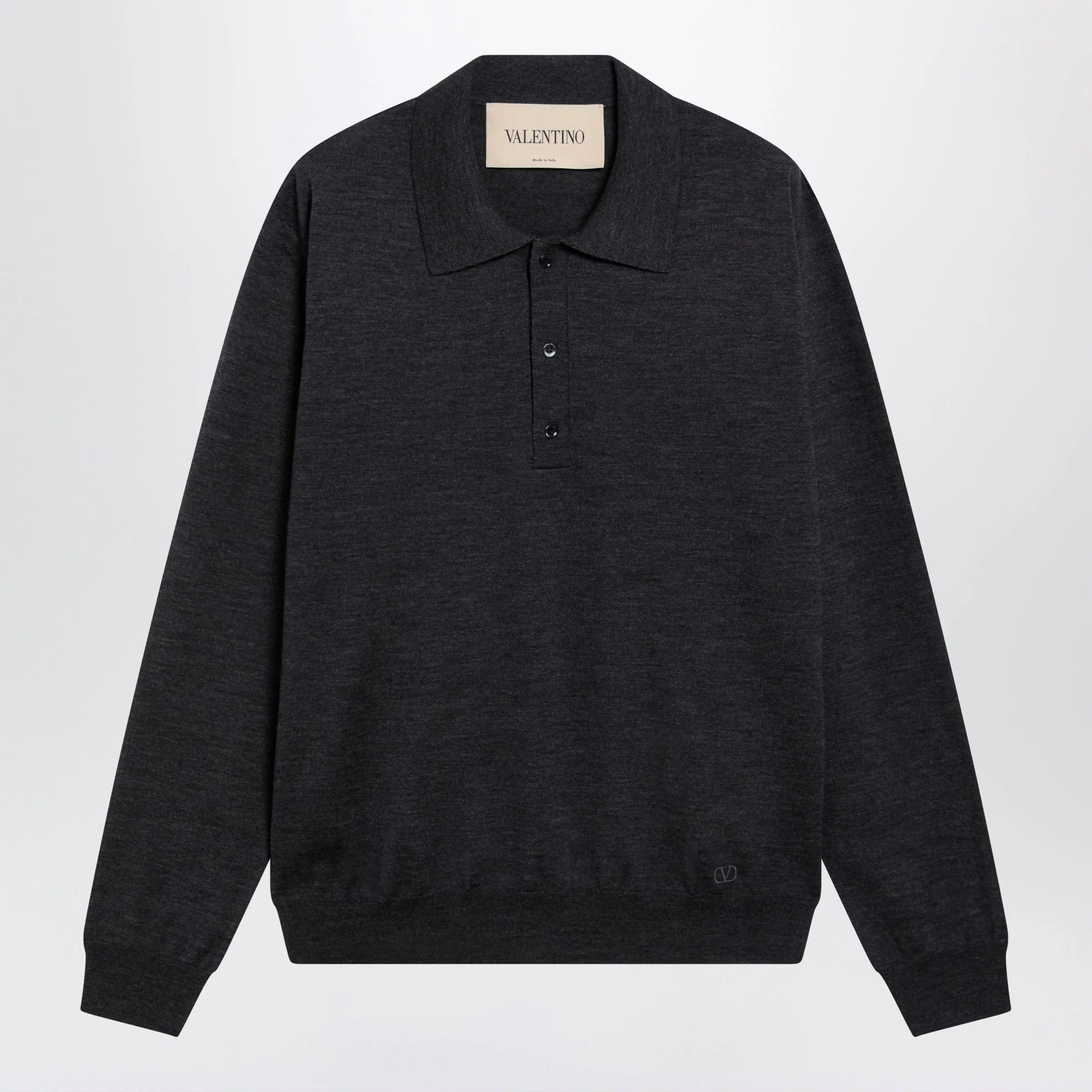 Wool Polo Shirt With V Logo Embroidery In Anthracite sold by Wanan Luxury