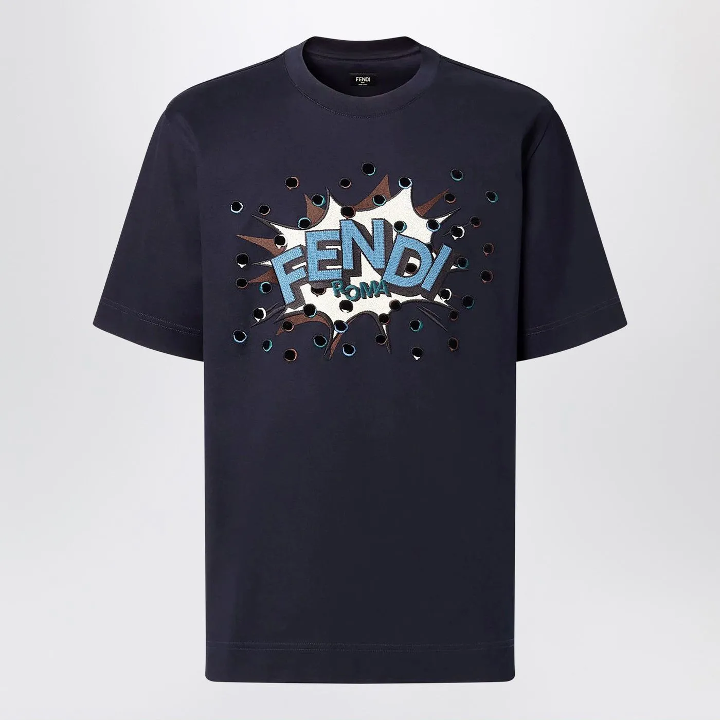 Dark Blue Cotton T-Shirt With Logo sold by Wanan Luxury