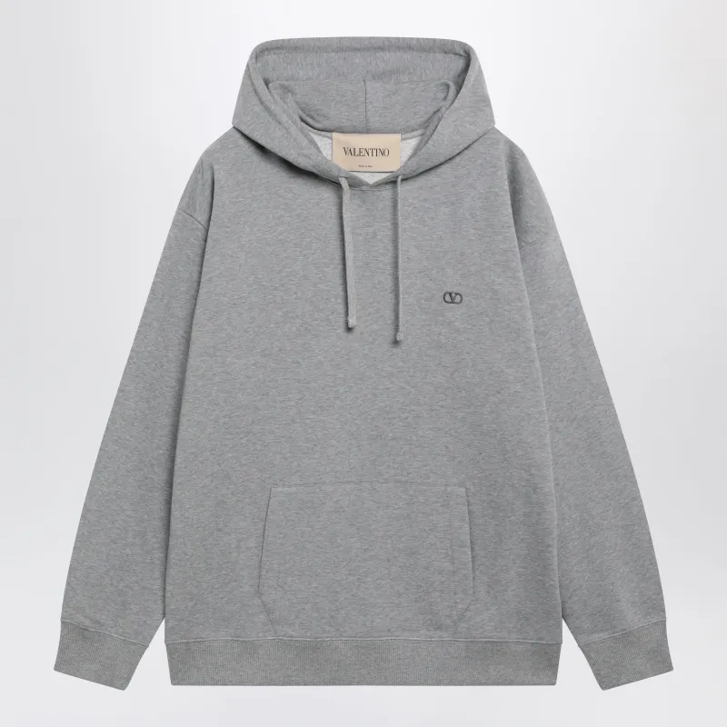 Mélange Gray Hoodie With Vlogo Embroidery made by Valentino Garavani