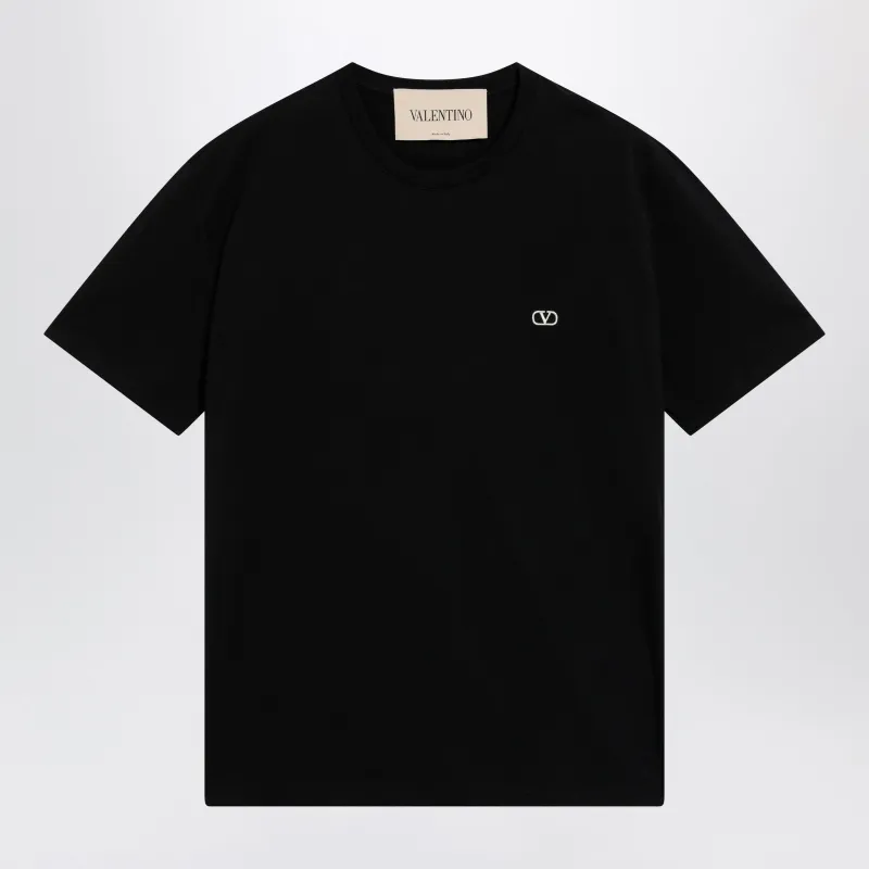 Black Cotton T-Shirt With V Logo Embroidery made by Valentino Garavani