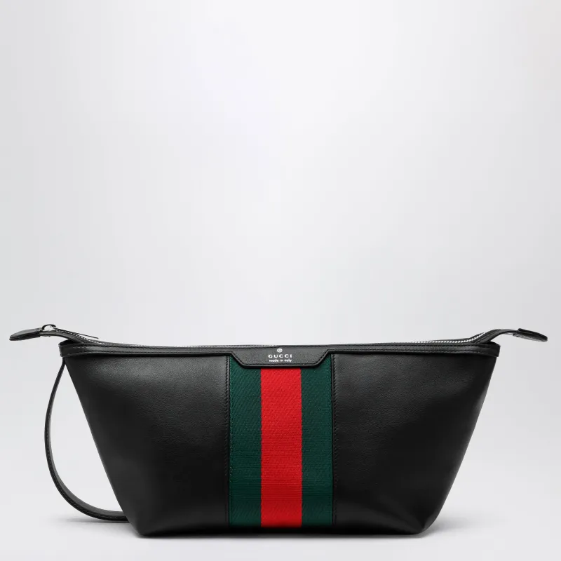 Mega Web Trademark Small Toiletry Case In Calfskin, Black made by Gucci