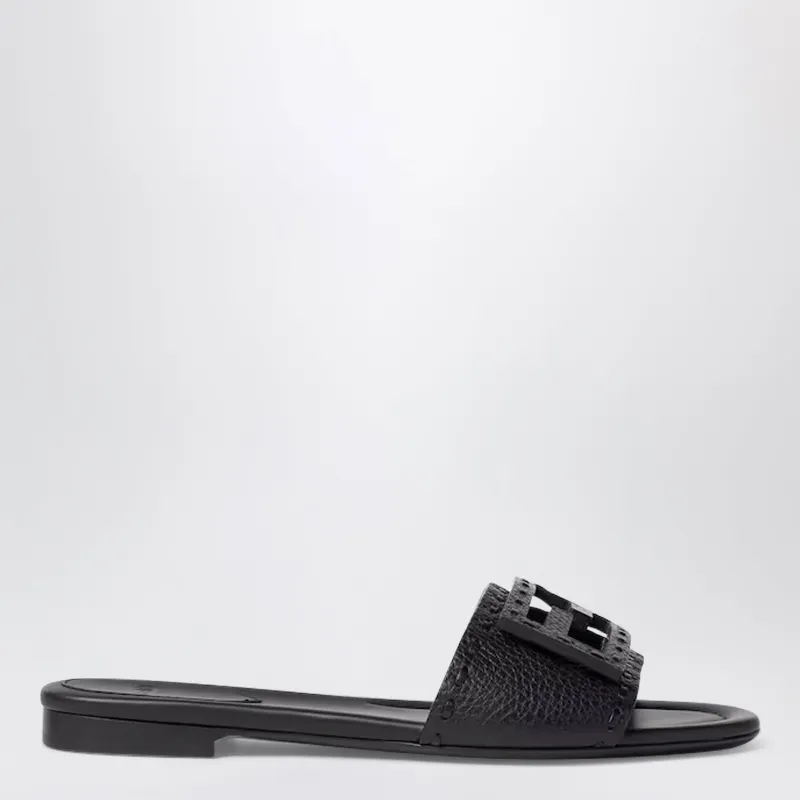 Black Leather Baguette Slides made by Fendi