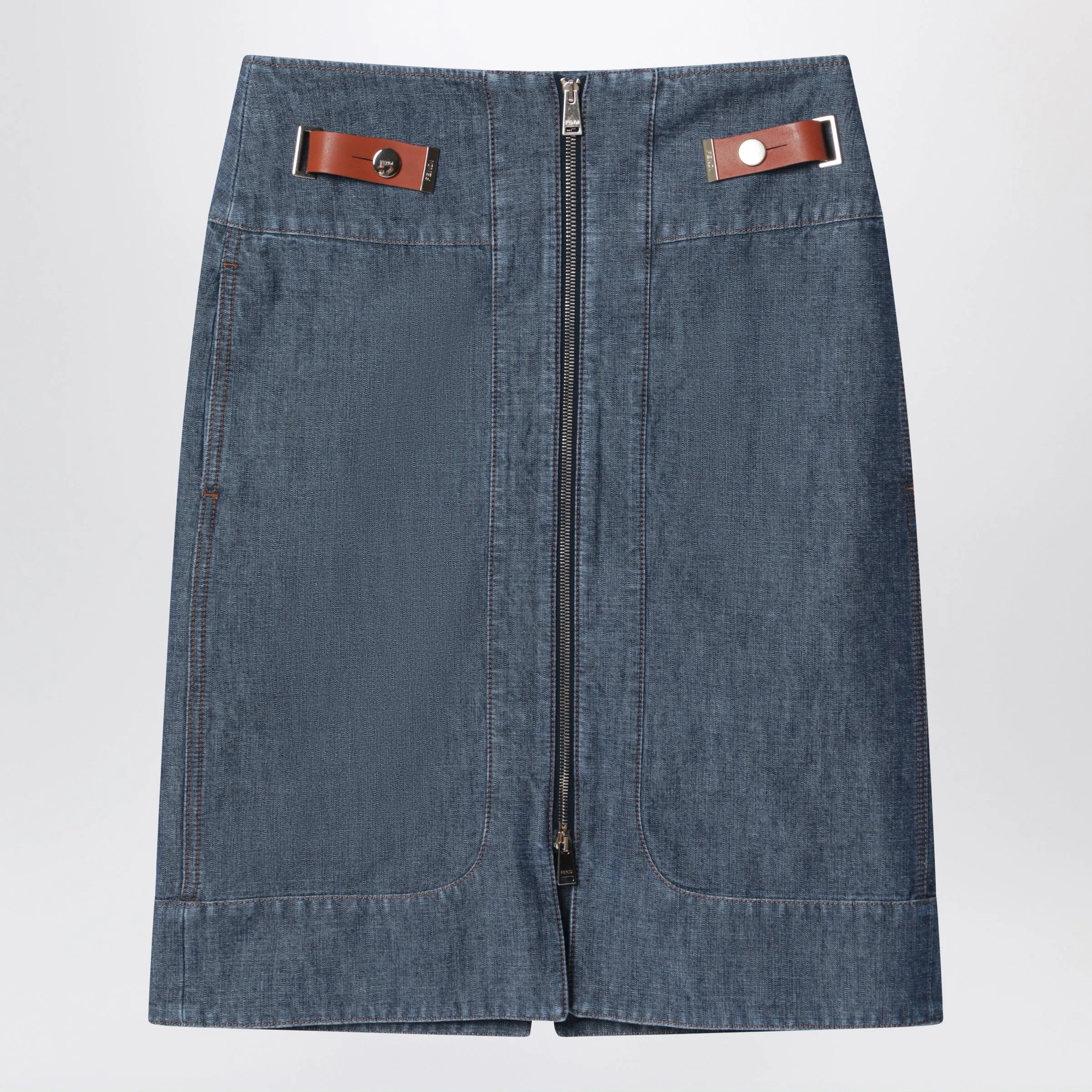 Blue Chambray Denim Skirt sold by Wanan Luxury
