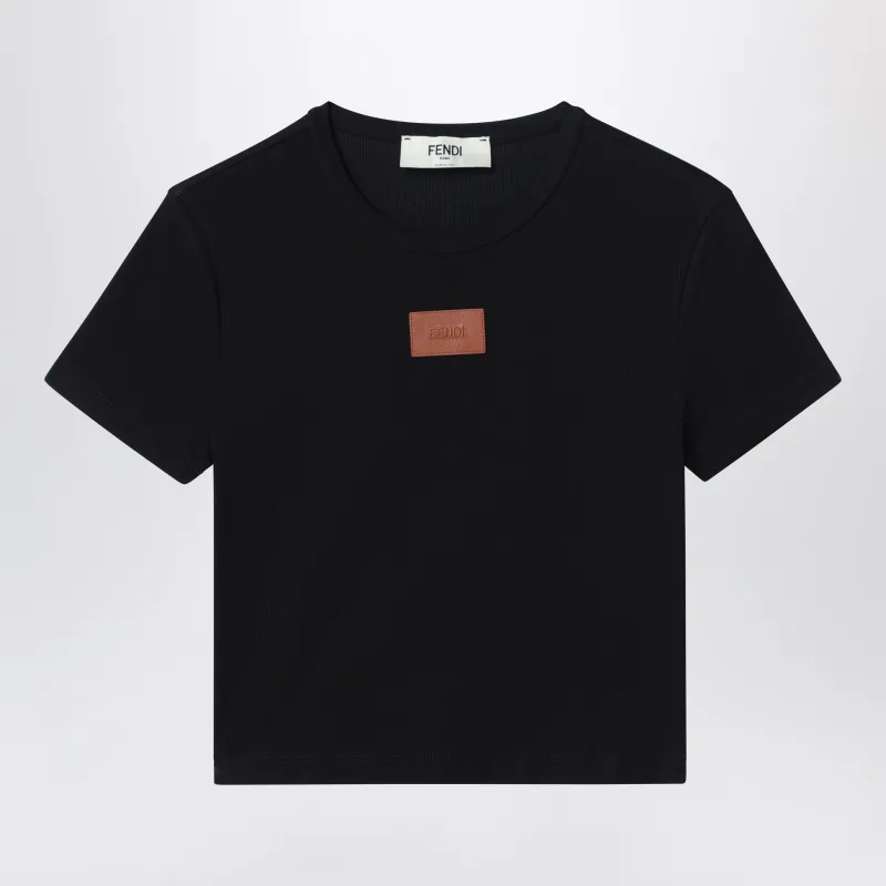 Black Cotton T-Shirt With Logo Patch made by Fendi